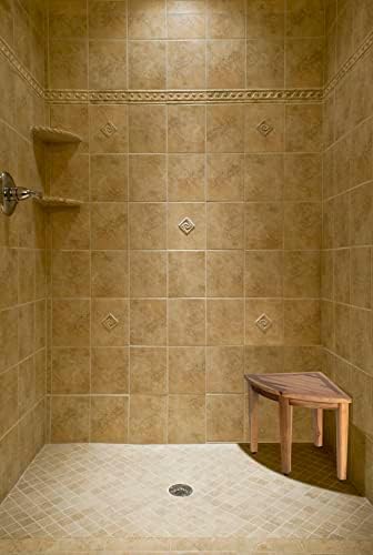 EcoDecors SnazzyCorner Waterproof Teak Wood Shower Bench Stool Seat Chair For Inside Shower Provides Safety, Storage, and Organization For Bathroom Accessories