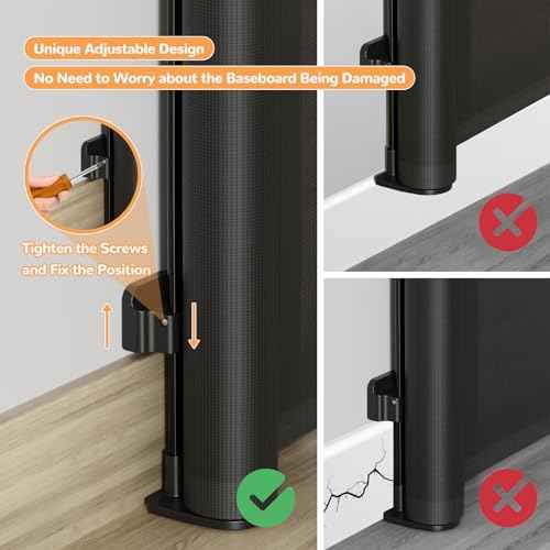 Retractable Baby Gates for Stairs, 55" Wide Mesh Baby Gate for Doorways, 34" Tall Dog Gate Suitable for Baseboards, Wide Child Gate for Hallways, Kitchen, Deck, Indoor & Outdoor, Black