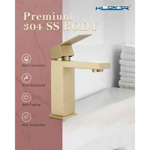 Brushed Gold Single Hole Bathroom Faucet - 304 Stainless Steel, Low-Profile Design with Metal Pop-Up Drain for Modern Vanities, Easy Install