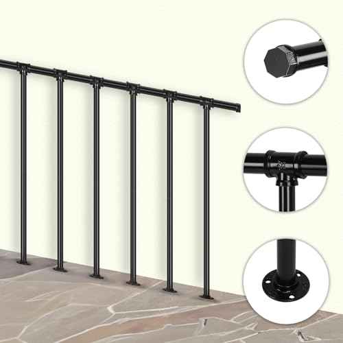 Metal Deck Railing, Flat Railing Kit, Metal Porch Railing Outdoor, Guard Rail Kit with Balusters, Horizontal Railing Post, Black Indoor Railing Kit for Balcony(34 in. H x 4 ft. W)