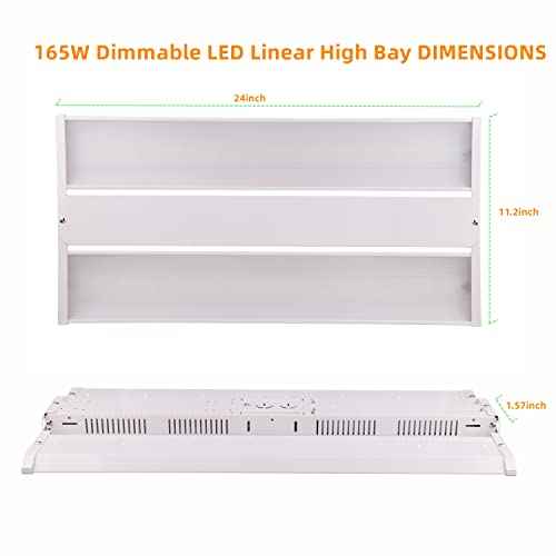165W LED Linear High Bay Light Fixture, 2FT 22280LM(135LM/W) 5000K Daylight LED Workshops Light,100-277V, 0-10V Dimmable UL Warehouse Lighting for Exhibition hall, Supermarkets, 5 Years Warranty