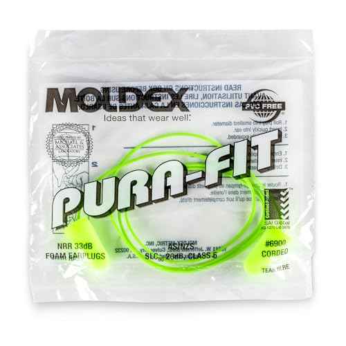 Moldex Pura-Fit Foam Earplugs ? Soft, Comfortable, Corded, Disposable Ear Plugs, NRR 33dB Noise Reduction for Hearing Protection, Bright Green, Made in USA, 100 Pairs, 6900