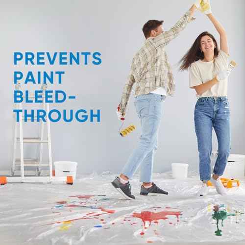 TICONN 12 x 9 Ft Plastic Drop Cloth for Painting, Waterproof Painters Plastic Sheeting, Painting Tarp for Furniture Cover, Floor Protection (6PK, 0.5Mil)