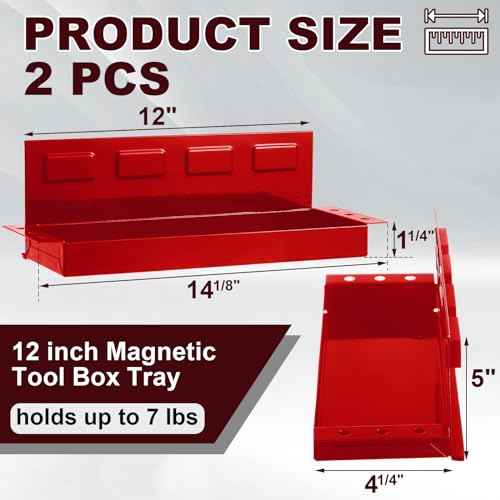Tandefio 2 Pcs 12" Magnetic Tool Box Tray with Screwdriver Holder Magnetic Can Holder Spray Can Organizer Magnetic Tool Shelf for Hand Tools Store Shop Workshop Garage, Holds 6 Screwdrivers