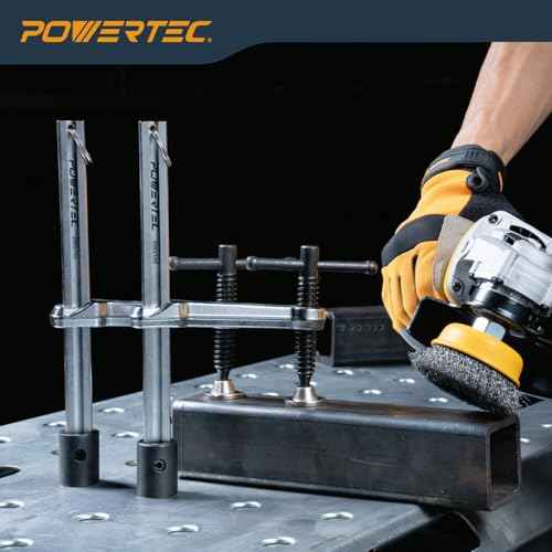 POWERTEC 2PK Welding Clamp with T-Handle ? 8" Max Opening, 4" Throat Depth ? Fits 5/8" (16mm) Welding Table Holes, Heavy-Duty Workbench Screw Clamp for Welding & Fabrication (72244-P2)