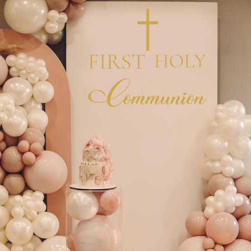 FIRST HOLY Communion Sign Decals for Balloon Arch, Baptism First Communion Party Decorations Wall Sticker for Christian Boy Girl Baby Shower Party Supplies