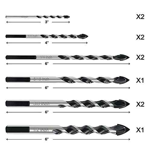 10pcs Masonry Drill Bits Set, 1/8 to 1/2" Concrete Drill Bit Set, Multi-Material Drill Bits for Brick, Tile, Cement, Ceramic, Glass, Plastic, Industrial Strength Carbide Tip with Storage Box