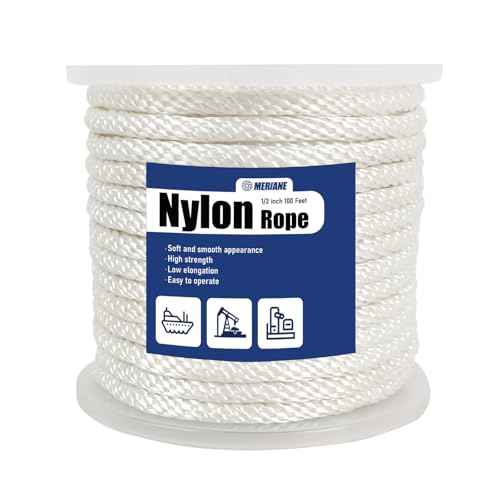 1/2 Inch Nylon Rope 100 Ft ? Multipurpose Solid Braided Rope ? Ideal Use for Camping, Clothesline, Marine, Flag Line ? Abrasion & UV Resistant ? Shock Absorption Rope for Indoor Outdoor