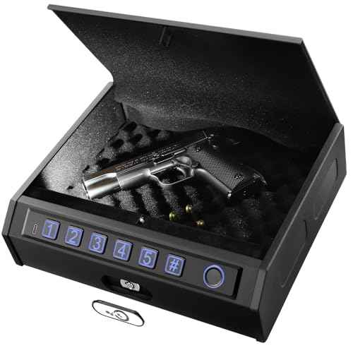 Biometric Gun Safe for Pistols Fingerprint Handgun Safe for Nightstand, Quick Access Pistol Lock Box with PIN Keypad & Keys, Portable Firearm Storage for Home Car Office
