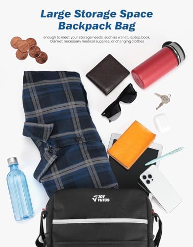 JOYTUTUS Wheelchair Backpack, Wheelchair Bag with Cup Holder, Wheelchair Accessories Bag with Reflective Stripe and Shoulder Strap for Rollator Wheelchair (11 * 11 * 3.74 in)