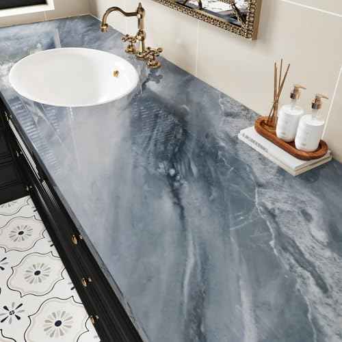 Wallercity Glossy Marble Contact Paper for Kitchen Countertops Granite Peel and Stick Marble Wallpaper Waterproof Removable Wall Paper for Counters Table Top Desk Vinyl Wrap for Cabinets 15.8''x78.7''