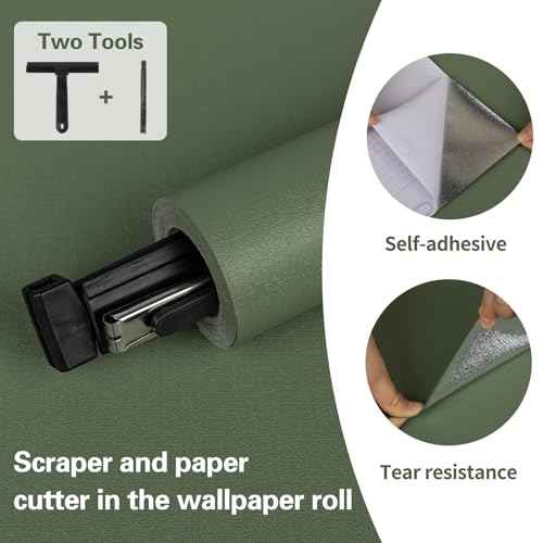 LXCREAT Green Wallpaper Peel and Stick Matte Solid Color Removable Self Adhesive Renter Friendly Wallpaper, Vinyl Film Waterproof Contact Paper for Bedroom with Scraper, Paper Cutter 17.71in¡¿118in