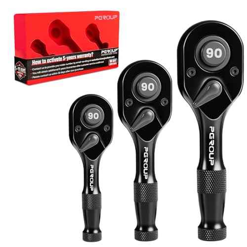 3-Piece Stubby Ratchet Set, 1/4¡±, 3/8¡±, 1/2¡± Drive 90-Tooth Mini Small Ratchets Wrenches, Quick Release Reversible Ratchet Wrenches for Repairing, Home, DIY, Chrome Alloy Made