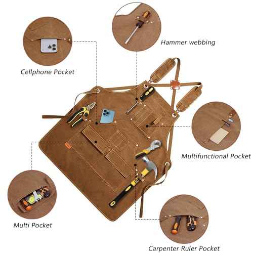 Men's Woodworking Apron with 9 Tool Pockets, Durable Heavy Duty Canvas Work Apron with Adjustable Straps