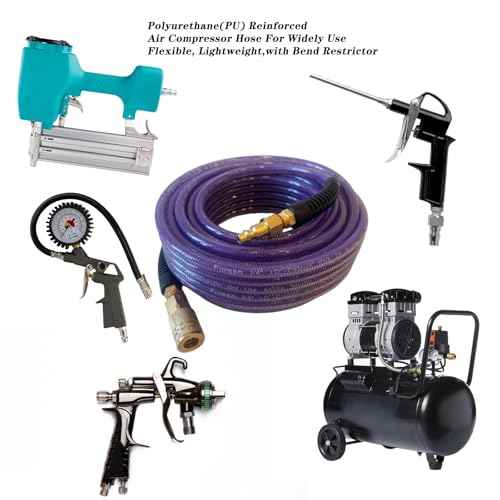 Air Hose 1/4 in x 100 ft, Polyurethane(PU), Reinforced Air Compressor Hose, Lightweight, Kink Resistant with 1/4¡± Industrial High Flow Quick Coupler and Plug, Bend Restrictors,300 PSI (100FT, Purple)