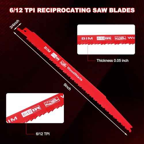 Gisafai 50 Pcs 6/12 Tpi Reciprocating Saw Blades Bi Metal Wood Cutting with Storage Case Pruner for Embedded PVC Pallets Longer Life and Faster Speed (9 Inch,6/12 Tpi)
