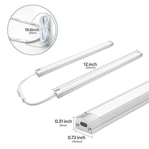 AIBOO Under Cabinet Lighting, Dimmable 12 inch Under Counter Lights, 120V Plug in & Hardwired, Linkable LED Closet Lights for Kitchen, Shelf, Workbench, Desk,Cupboard,Garage (6 PCS),Cold White 6000K