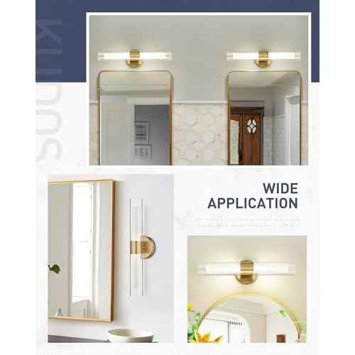 kudos Gold Bathroom Sconces Wall Lighting, Bathroom Vanity Light, Modern Wall Lights with Clear Glass and Frosted Glass,3000K/4500K/6000K Adjustable, KDVL06-GD-2