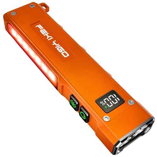 Feki Yigo G02 EDC Rechargeable Flat Flashlight 1800 Lumens White LED/UV/RGB Signaling Flashlights, Waterproof Magnetic Clip on Flashlight for Outdoor Home Emergencies, Camping Essentials(Orange)