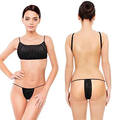 Yahenda 100 Piece of Women Underwear Disposable Bras and Thong Panties(Black)
