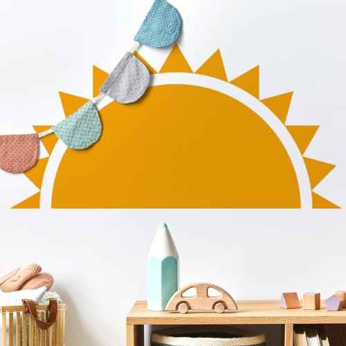 Bohemian Half Sun Wall Decal, Vinyl, Waterproof, Irregular Shape, Bohemian Style, Indoor Decoration, 30.07x15.74 inches, Unisex
