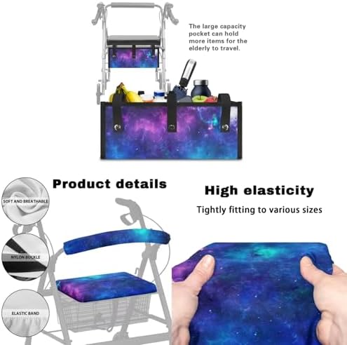 LedBack 3 Pcs Sets Rollator Walker Accessories Galaxy Print Universal Fit Walker Seat Cover Rollator Walker Seat & Backrest Covers, Rollator Storage Under Seat Bag
