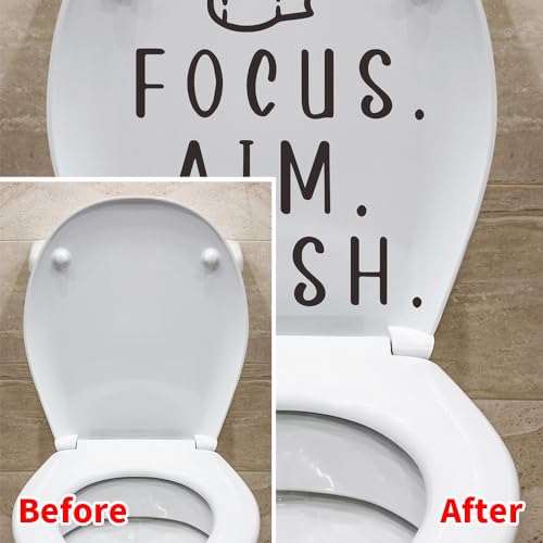 Toilet Lid Decals for Bathroom Toilet Seat, Quotes¡°Aim Focus Flush¡± Flush The Toilet Decal Sign for Bathroom, Funny Toilet Vinyl Rules Wall Decor