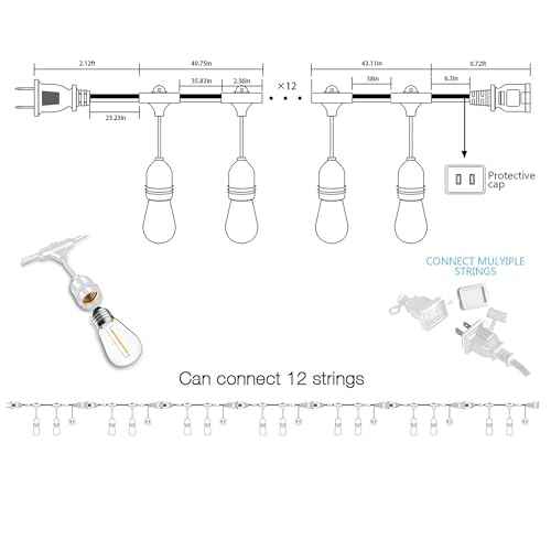 Banord Outdoor String Lights, 48FT Waterproof Patio Lights with 1W Dimmable LED Bulbs, White Hanging String Lights for Outdoor Backyard, Garden, Deck, Porch, Gazebo, Balcony, Camping, Party
