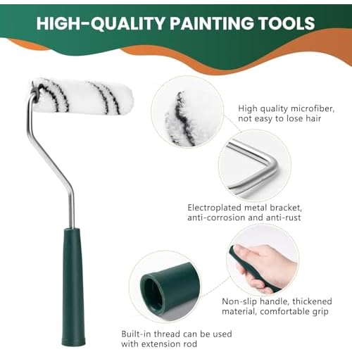 9 Pack 4 Inch Microfiber Paint Roller Set, 6 Pcs Premium Microfiber Rollers with Sturdy Roller Frame, Paint Tray and Tray Liner, Smooth Finish for Walls, Ceilings, Furniture