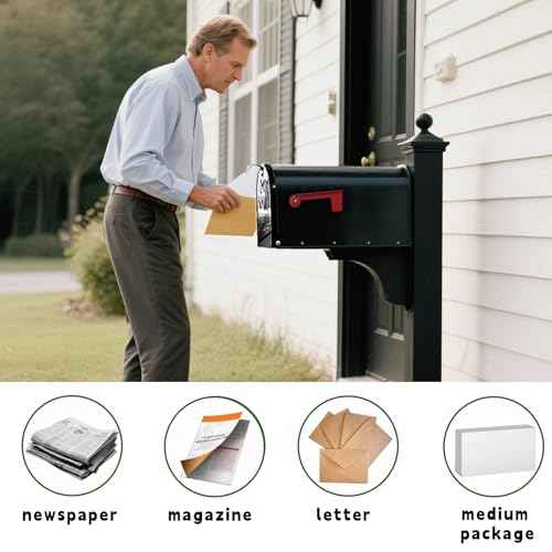 Black Galvanized Steel Post-Mount Mailbox, L19in. W x 6.7 in. H x8.7 in, Large Mailbox,Mailboxes for Outside Post Mount