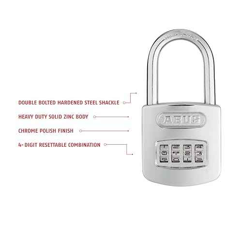 ABUS 160/50HB50 Weatherproof Resettable Chrome Combination Padlock, 4 Dial, with 2" Long Shackle