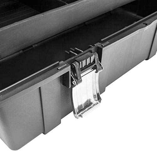 BIG RED ATRJH-3430B Torin 17" Plastic 3-Layer Multi-Function Storage Tool Box with Tray and Dividers, Black/Orange