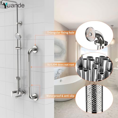 4 Pack 16 Inch Shower Grab Bar, YuanDe Chrome Bathroom Grab Bar Handle w/Anti-Slip Knurled Grip, Stainless Steel Bath Balance Bar,1" Diameter Safety Hand Rail Support,Handicap Injury Elderly Senior