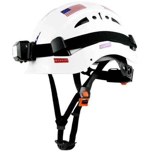 Construction Safety Helmet with Headlight Hard Hat Headlamp Adjustable Ventilation Hardhats Work Head Protection Certified ANSI/ISEA Z89.1
