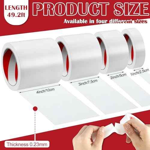 4 Pack Duct Tape White Heavy Duty 1inch 2inch 3inch 4inch*50ft Waterproof Outdoor Adhesive Tape Industrial Grade Duct Tape Strong Adhesive, No Residue for Home Improvement Indoor and Outdoor