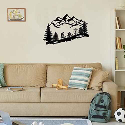 SUPERDANT 2 Sheets Wall Sticker Mountain Bike Riding Outdoor Sport Wall Decal Peak Forest Animals Pattern Vinyl Wallpaper Art Stickers for Home Living Room Bedroom Decor Black