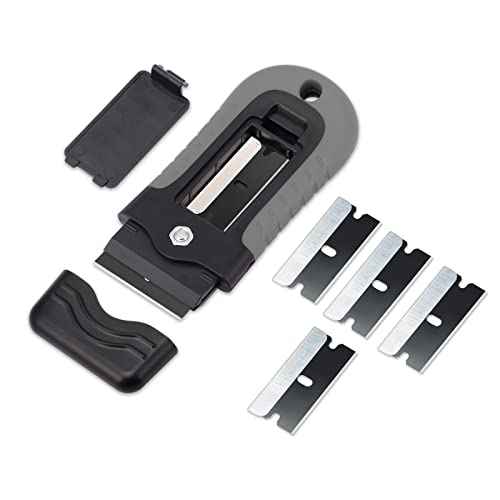 Gomake Locking Razor Blade Scraper with Safety Cap, Glass Cooktop Scraper with 10PCS Black Carbon Steel Blades for Glass Clean, Paint and Old Label,Decal Sticker Remover, Stove Top Scraper Tool