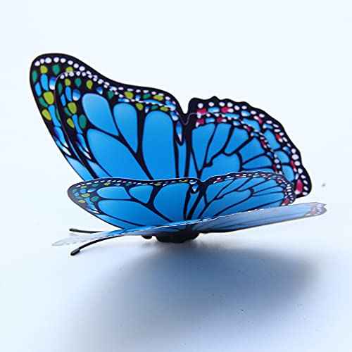 AOMEI 12pcs Blue PVC Waterproof 3D Butterfly Wall Stickers, Double Wings, Modern, Contemporary Style, Butterfly Theme, Indoor Use