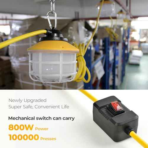 Outdoor Construction LED String Lights with Switch: 3 Prong 50FT 75w 10500lm ETL Certified Super Bright Temporary Lighting Hanging IP65 Waterproof Work Light for Attic Jobsite Garage