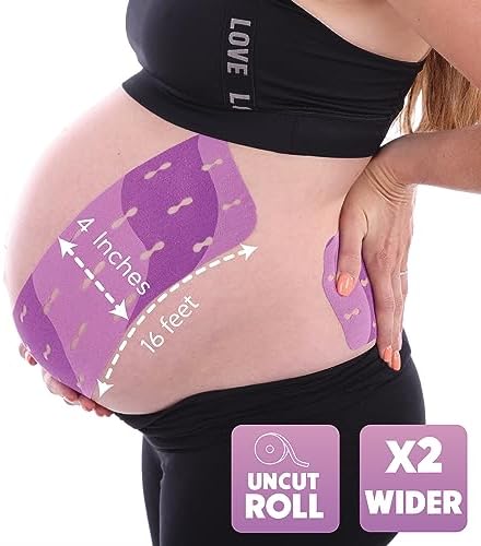 Mama Tape Pregnancy Belly Support | Pelvic and Back Pain Relief | Extra Wide 4" x 16.4' Roll of Kinesiology Tape for Pregnant Skin | Maternity Belly Support | Pregnancy Must Have | Gift for Women