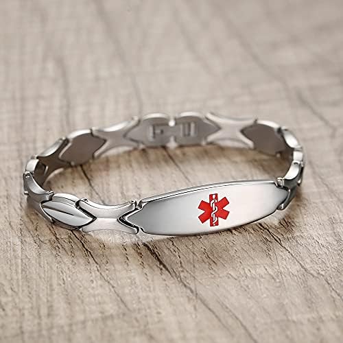 LinnaLove 7 1/2 inch Medical Alert Bracelets for women Stainless Steel Fashion Medical Bracelets Personalized Engraving
