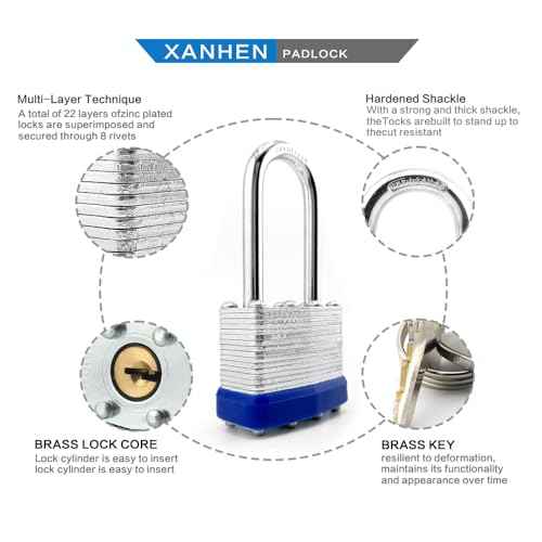 Lock Outdoor Padlocks, Key Lock, Padlocks with Same Key - Laminated Steel Keyed Padlocks with Long Shackle, 6 Pack, for Hasp Latch, Sheds, Fences, Storage Locker, School, Gym