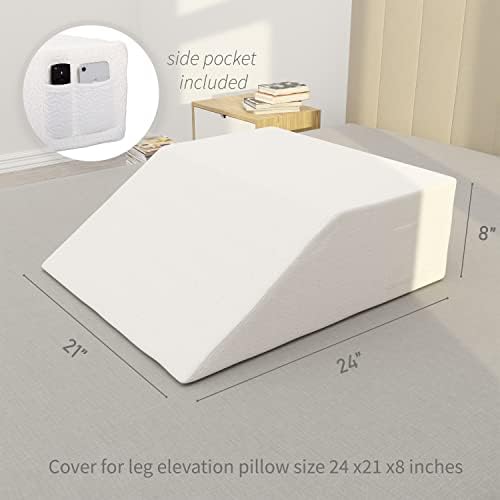 Wedge Pillow Cover for 24x21x8 Leg Elevation Cushion, Knee Pillow Cover, Hypoallergenic Replacement Pillowcase with Zipper & Pockets