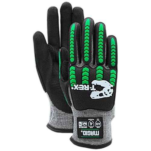 MAGID T-REX Flex Series ANSI Cut Level A9 Knit Impact Glove, 1 Pair, NitriX Palm, Size 9/L, Black & Green, TRX795