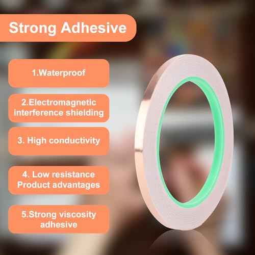 2 Rolls Copper Foil Tape, 1/4 Inch Wide Adhesive Copper Foil Tape for Stained Glass Double-Sided Conductive Tape with Plastic Scraper for Electrical Repair Paper Circuits Handicrafts