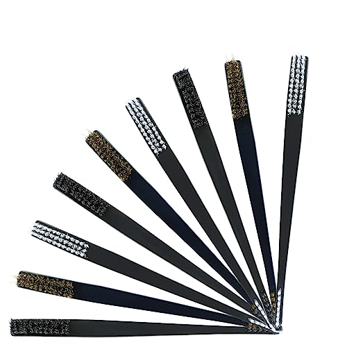 Hitefu 9PCS Mini Wire Brush Set, Mini Metal Toothbrush Scratch Wire Bristles Brush Set, Rust Paint Metal Cleaner for Cleaning Rust Paint Dirt(Nylon + Stainless Steel + Brass)
