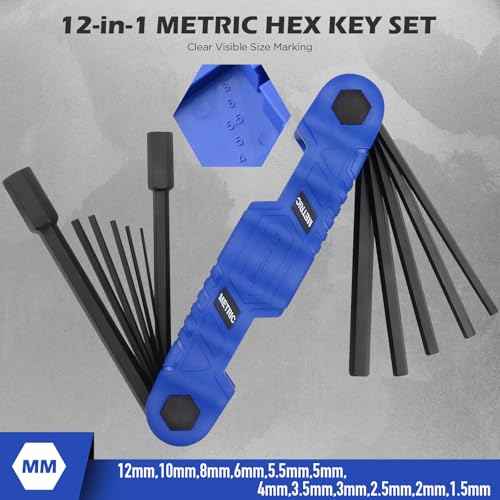 34-Piece Large Folding Hex Key Set, SAE Hex (3/32"-1/2"), Metric Hex (1.5-12mm) & Torx (T9?T55), 3-in-1 Heavy Duty Allen Key Set for Archery, Bike Repair, Furniture & Home Maintenance