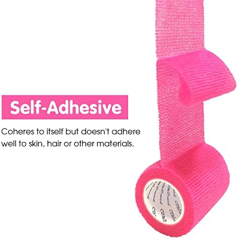 Self Adherent Cohesive Bandage 2"x5 Yards First Aid Bandages Stretch Sport Athletic Wrap Vet Tape for Wrist Ankle Sprain and Swelling,Pink(24 Rolls)