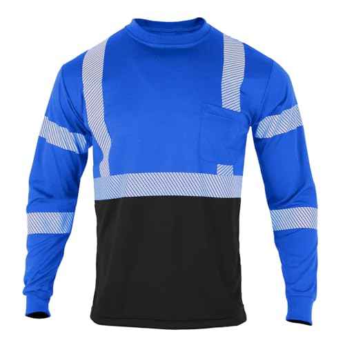 FONIRRA Safety Reflective High Visibility T Shirts for Men with Long Sleeve Construction Work Shirts ANSI Class 1 Blue