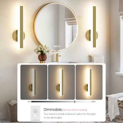Aipsun Gold Wall Sconce Hardwired Modern LED 18W Wall Sconce Set of Two, 15.7Inches Wall Lights for Living Room Bedroom Hallway, 5CCT